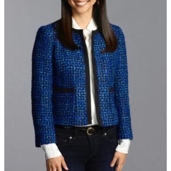 J. Crew Tweed LADY Jacket Blazer Wool Blend Blue Black Size 4 - Picture 12 of 12
